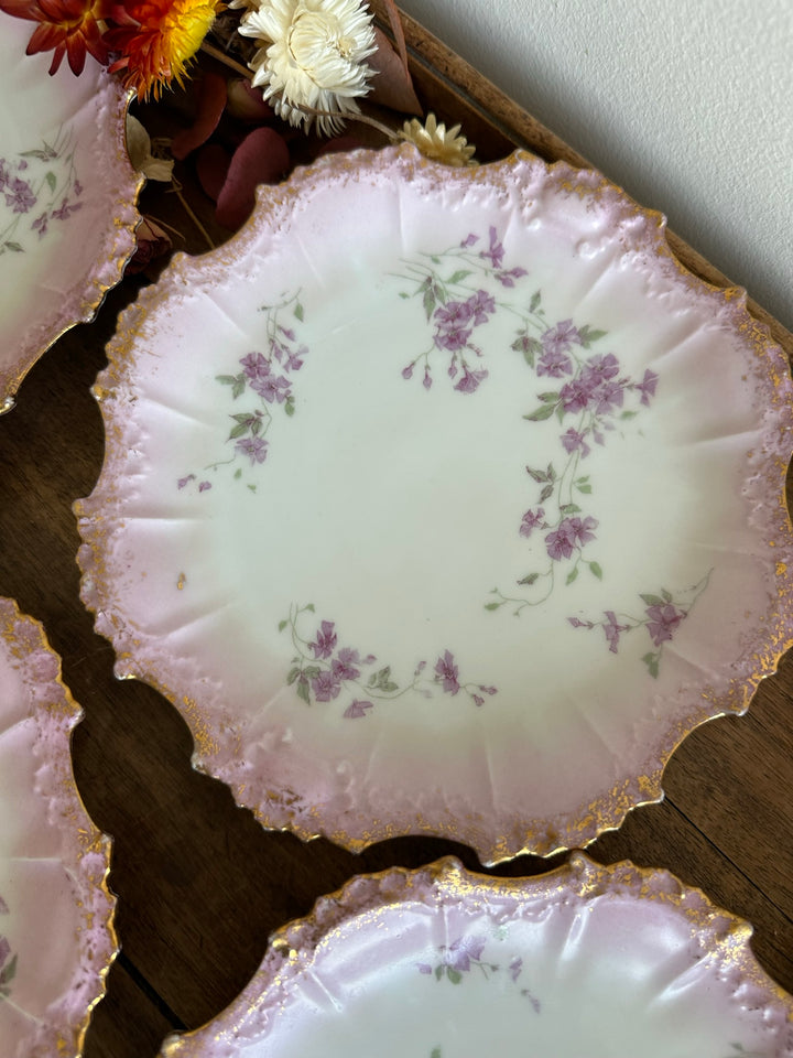 Assiettes en porcelaine de Limoges bordures dentelées dorées