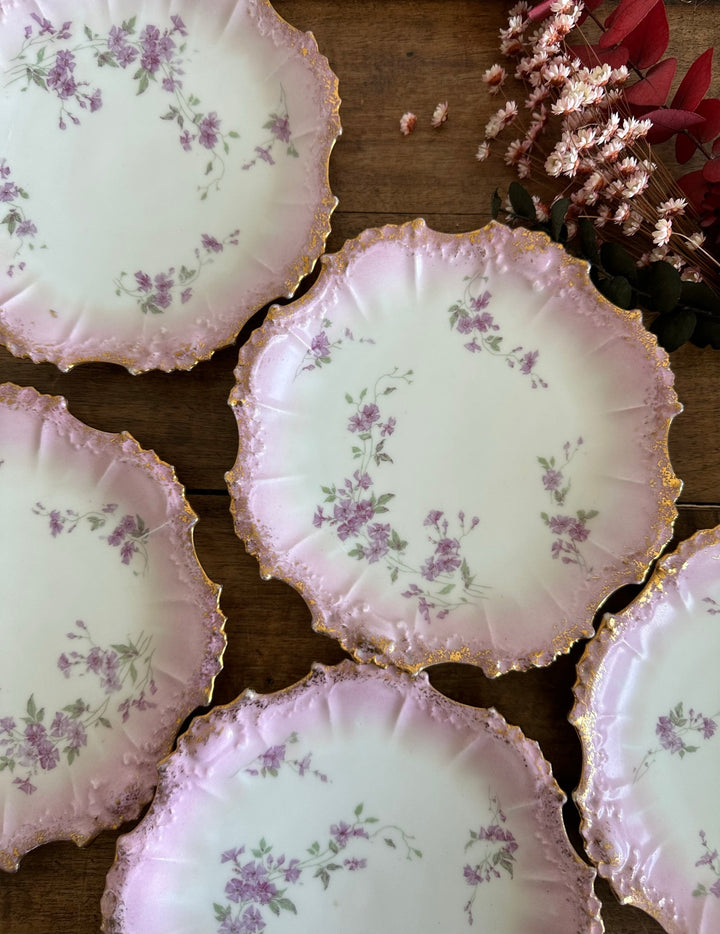 Assiettes en porcelaine de Limoges bordures dentelées dorées
