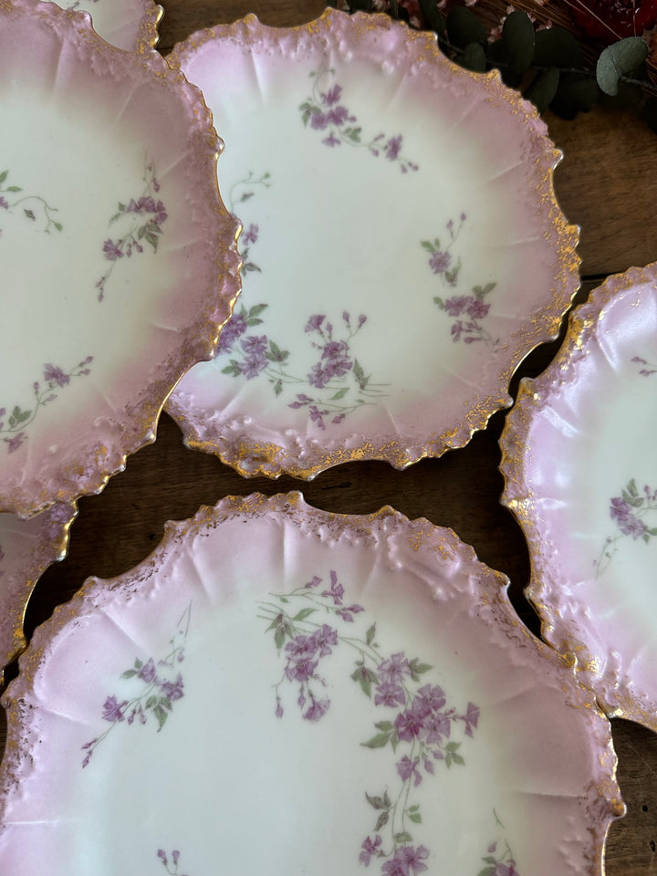 Assiettes en porcelaine de Limoges bordures dentelées dorées