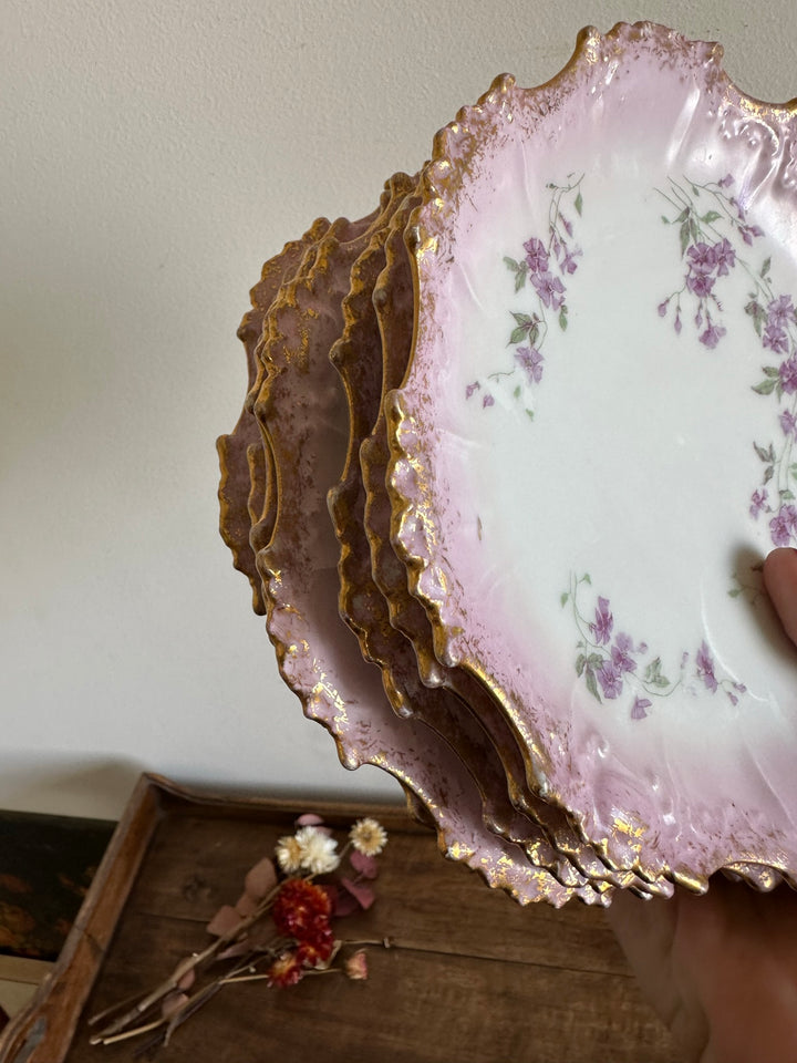 Assiettes en porcelaine de Limoges bordures dentelées dorées