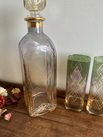 Set carafe verres et plateau motifs losanges années 60