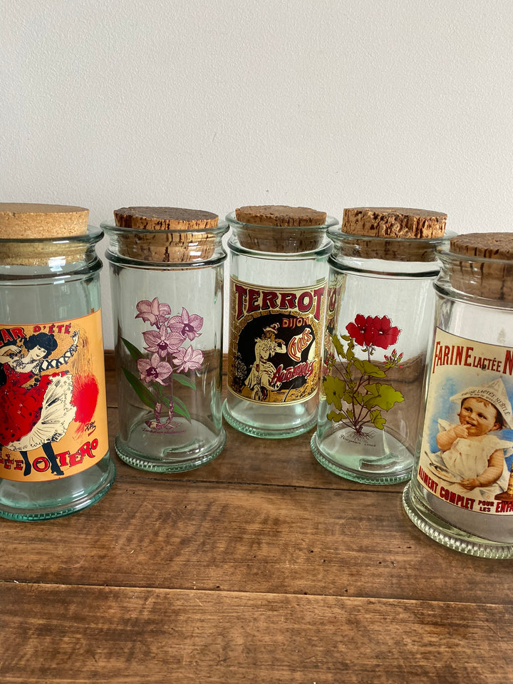 Bocaux en verre publicitaires vintage bouchon en liège