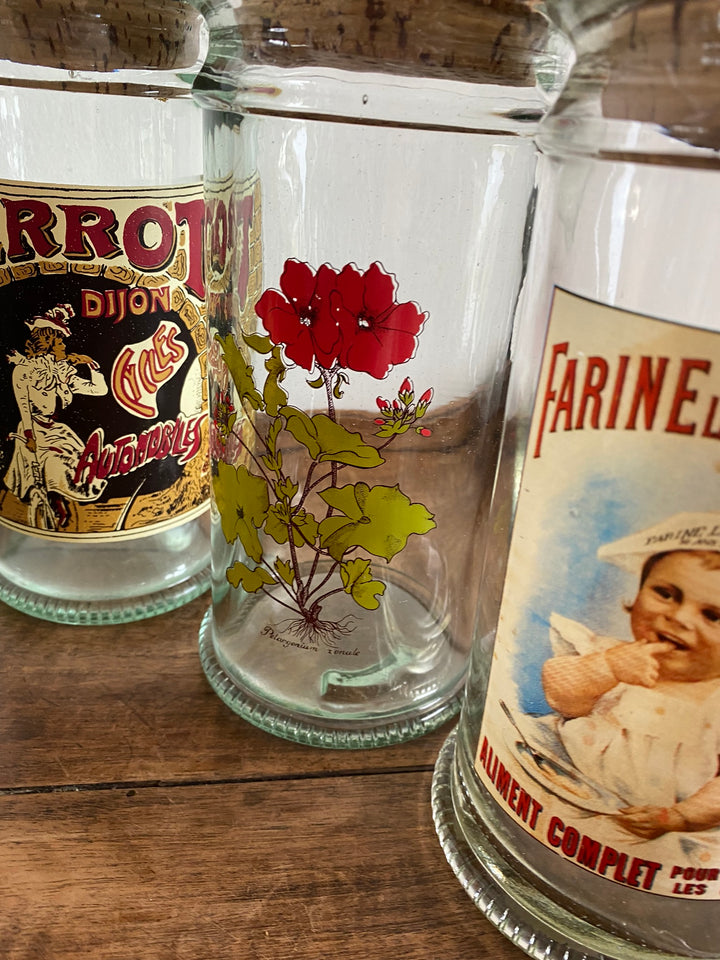 Bocaux en verre publicitaires vintage bouchon en liège