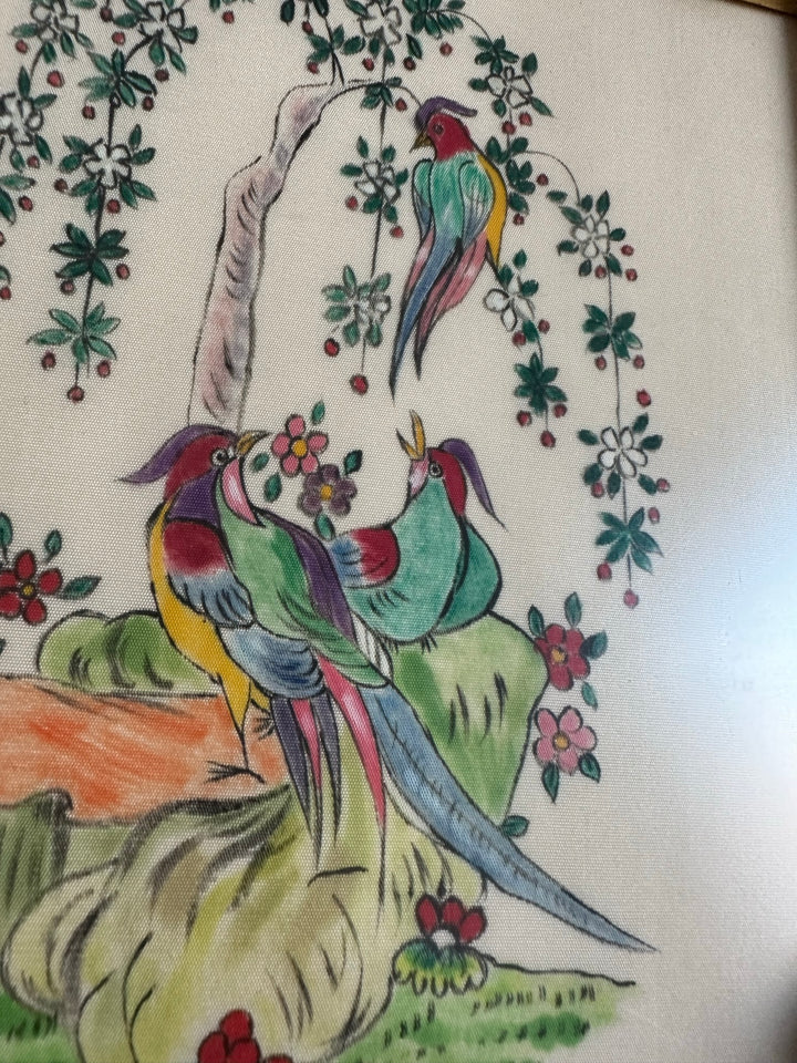 Aquarelle sur soie motifs oiseaux