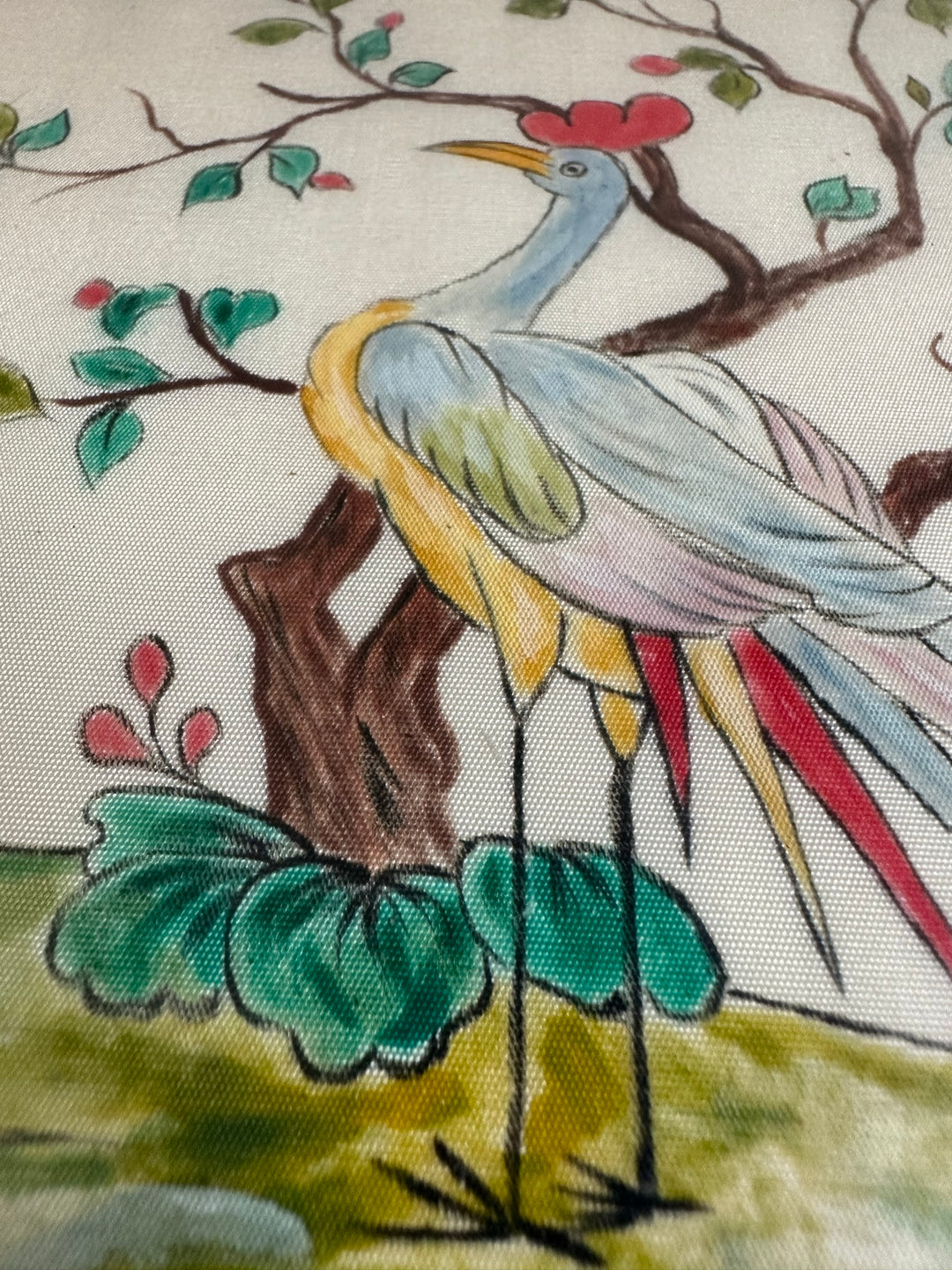 Aquarelle sur soie motifs oiseaux