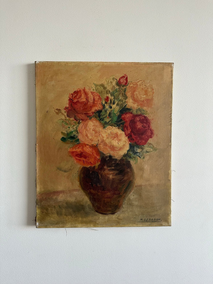 Peinture bouquet de fleurs sur toile signée  M. Lebaron