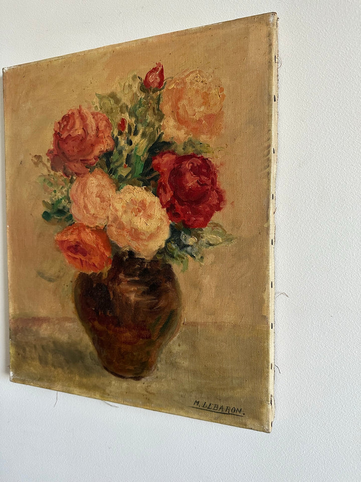 Peinture bouquet de fleurs sur toile signée  M. Lebaron