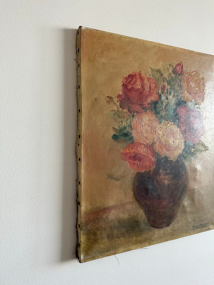 Peinture bouquet de fleurs sur toile signée  M. Lebaron