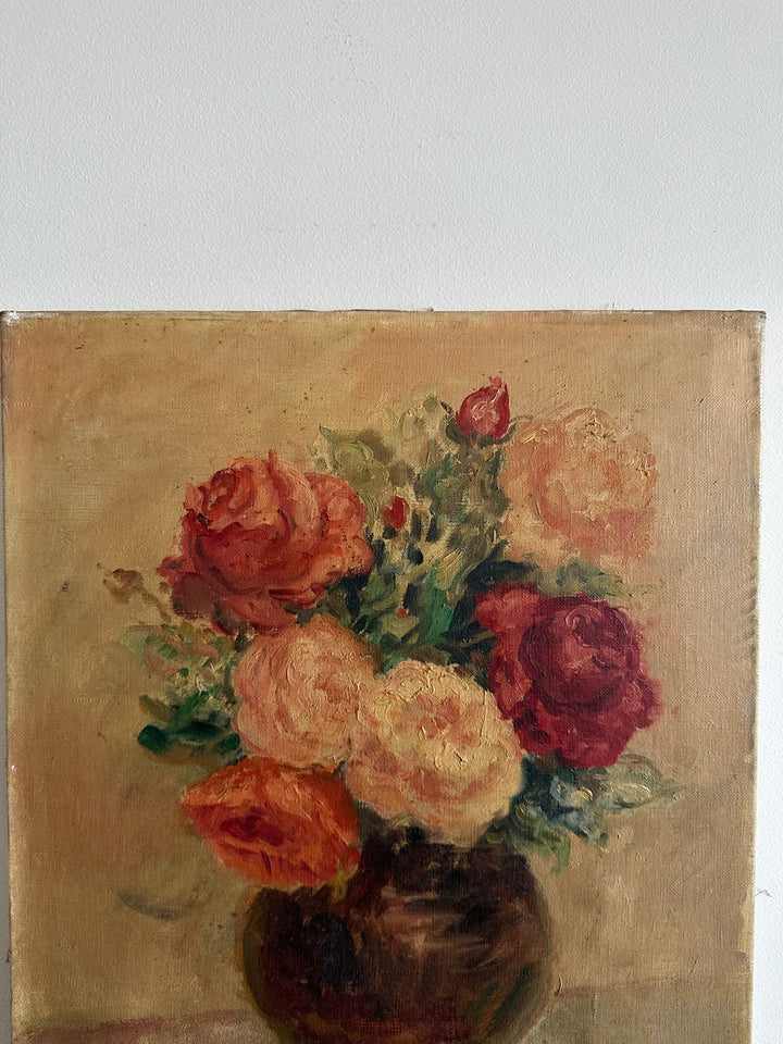 Peinture bouquet de fleurs sur toile signée  M. Lebaron