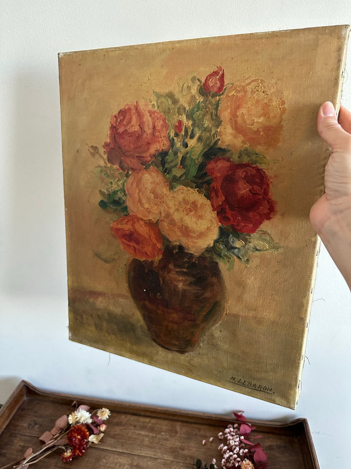 Peinture bouquet de fleurs sur toile signée  M. Lebaron