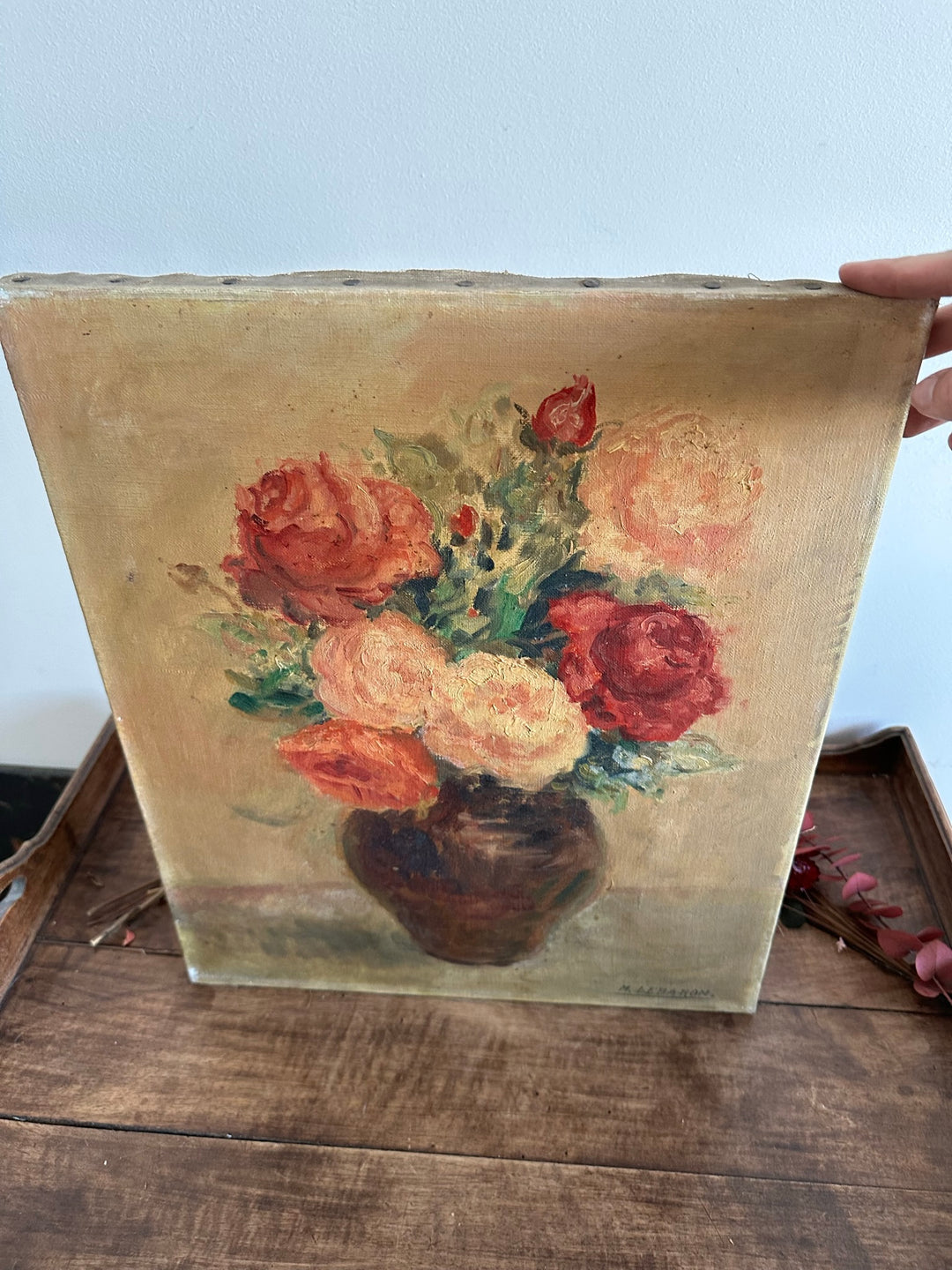 Peinture bouquet de fleurs sur toile signée  M. Lebaron