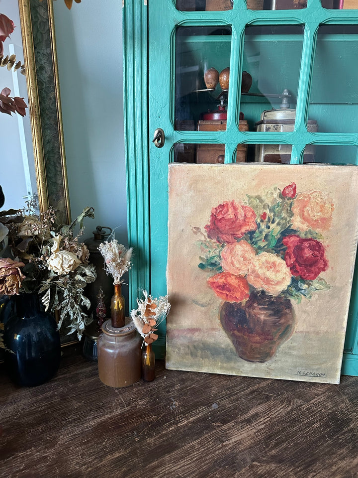 Peinture bouquet de fleurs sur toile signée  M. Lebaron