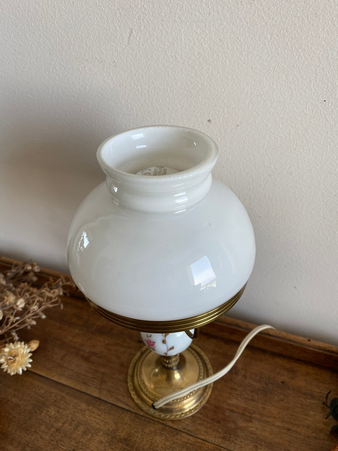 Lampe porcelaine laiton et opaline