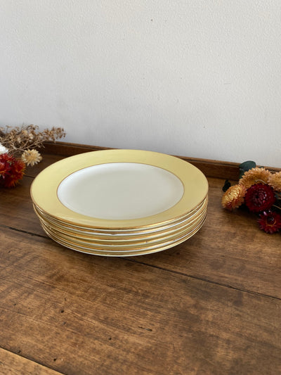 Assiettes à dessert l'Amandinoise blanches et jaunes pastel