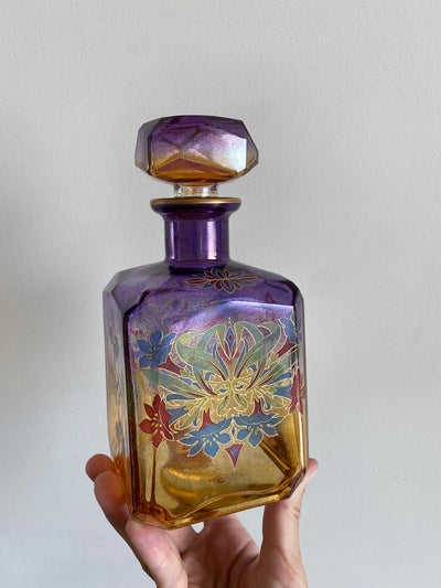 Bouteille dorée et mauve en verre décoration florale