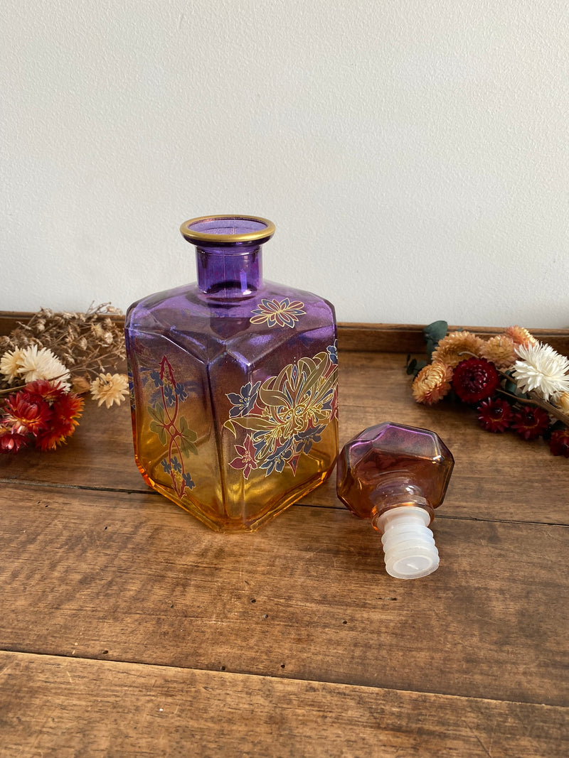 Bouteille dorée et mauve en verre décoration florale