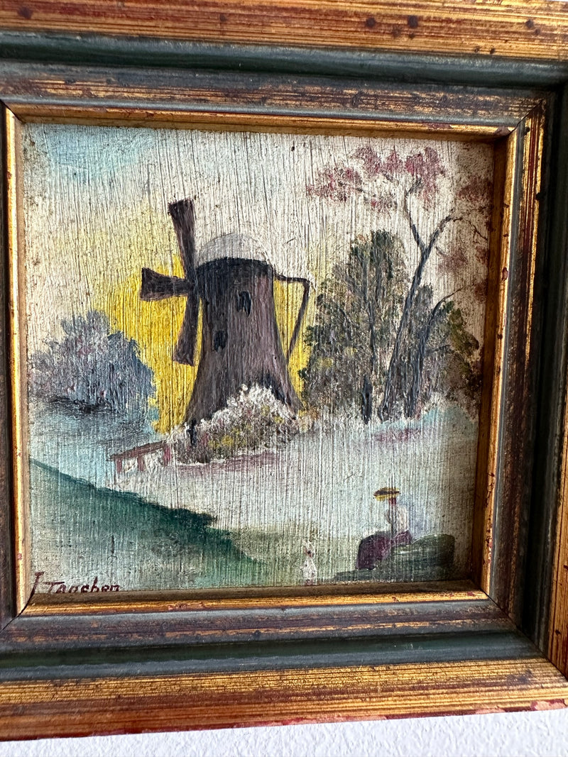 Peinture sur planche moulin champêtre taille XS