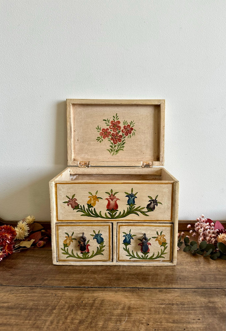 Coffret à bijoux en bois et stuc peint à la main 2 tiroirs