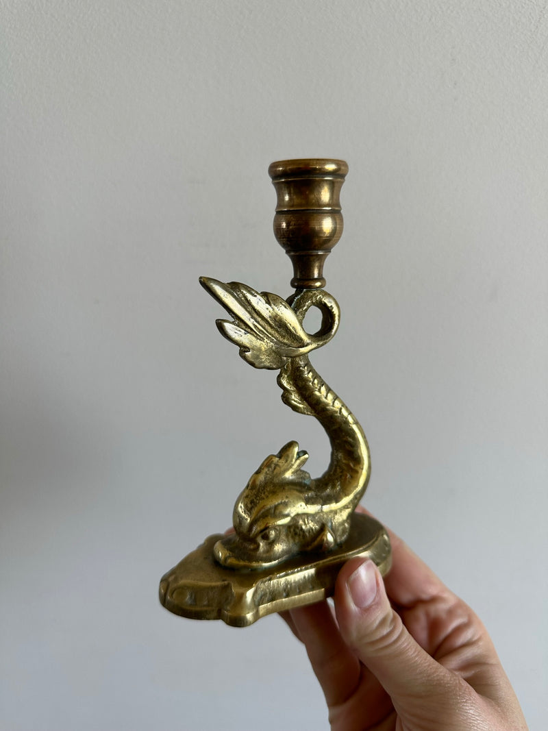 Bougeoir en bronze dauphin dragon