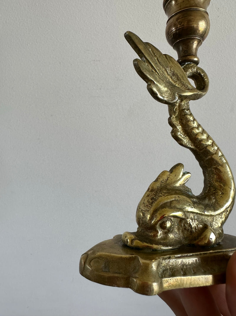 Bougeoir en bronze dauphin dragon