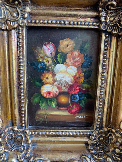 Peinture bouquet de fleurs dans cadre baroque doré