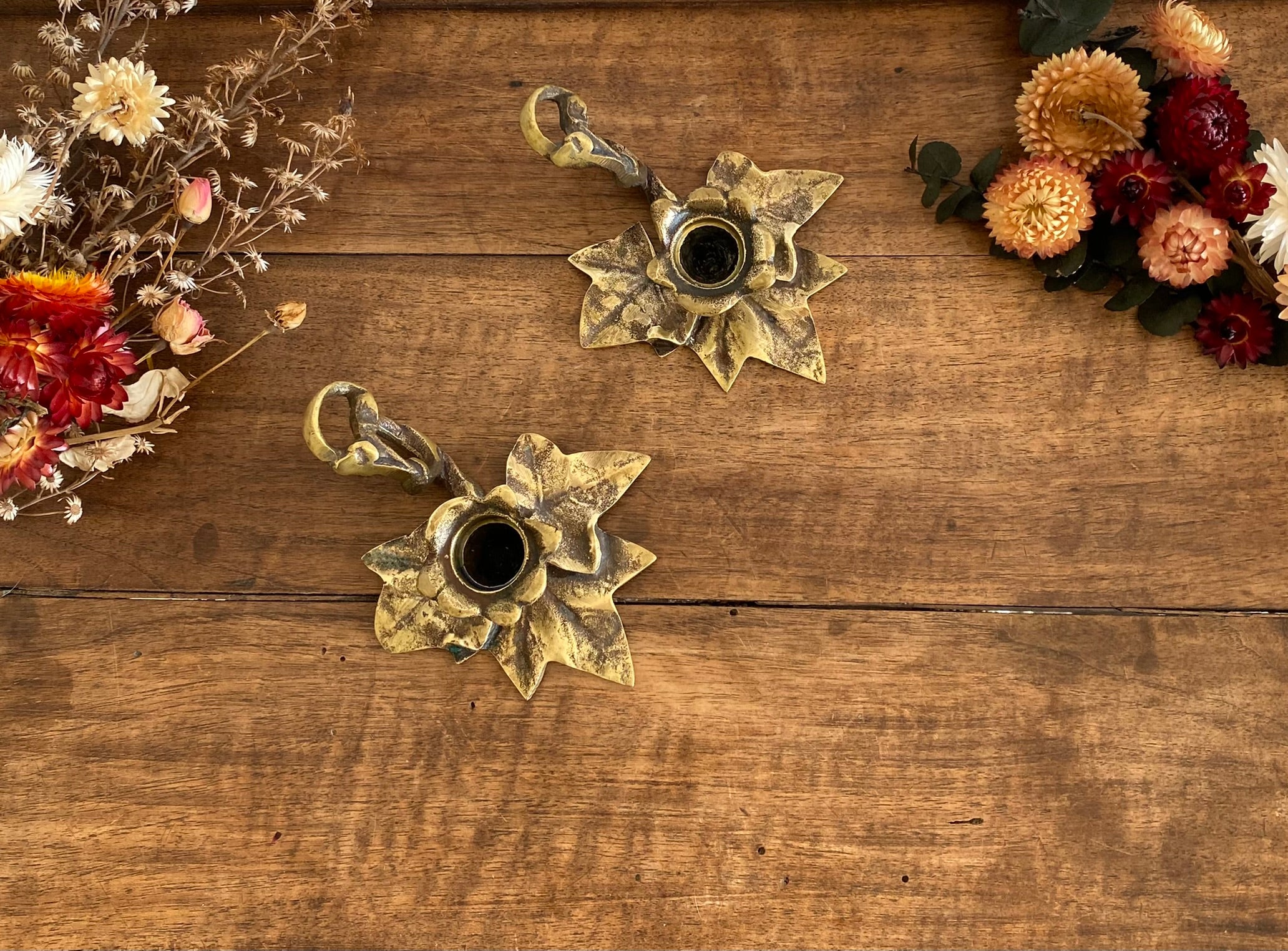 Bougeoir triple vintage en laiton style art déco floral déco vintage chic bohème - Décoration Bougeoir triple vintage en laiton style art déco floral déco vintage chic bohème - Décoration