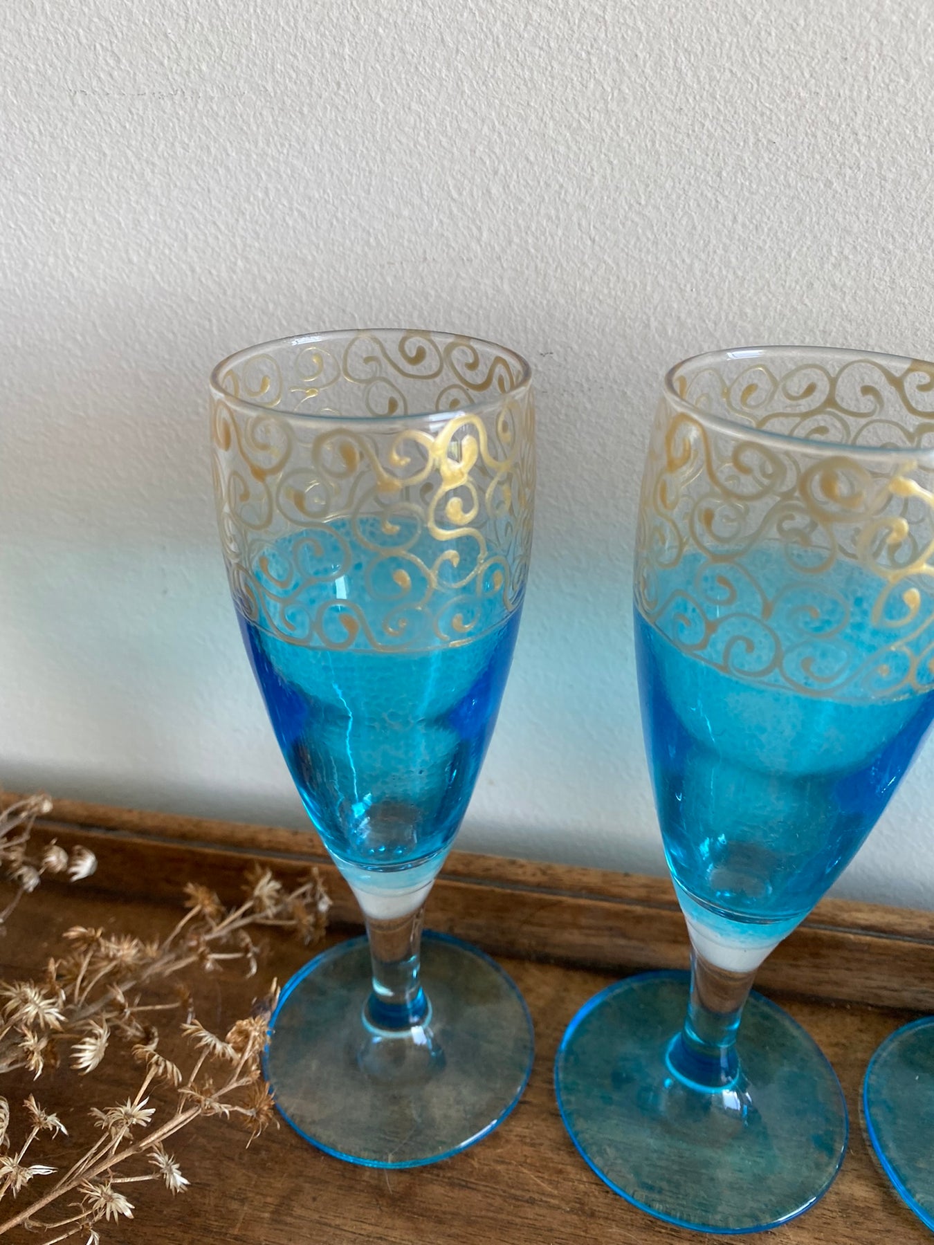 Joeyan Lot De 2 Flûtes à Champagne Craquelées Bleu Océan 200 Ml – Verres Soufflés Main, Élégants Et Festifs Pour Mariage, Anniversaire, Noël Ou Cadeau Chic