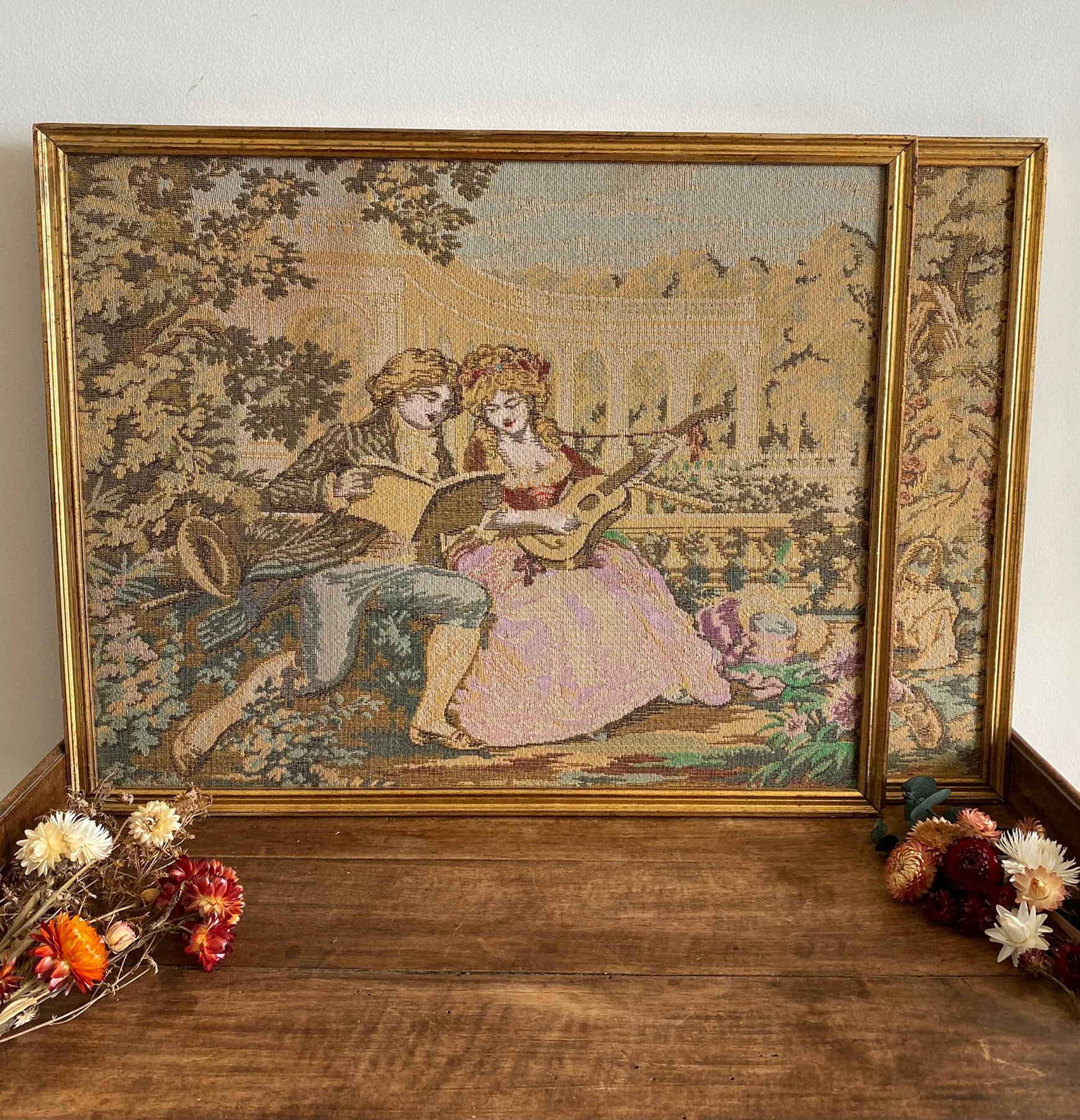 Tapisserie Vintage Belgique, Scène D'amour, 100% Coton, Multicolore, Mint