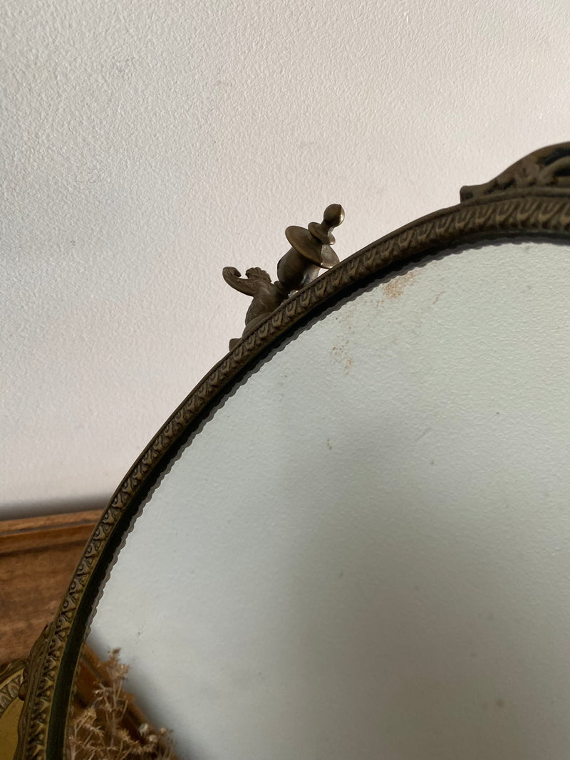 Miroir psyché sur pied en laiton doré