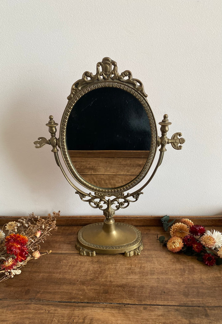 Miroir psyché sur pied en laiton doré