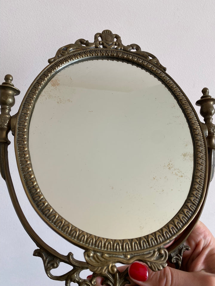 Miroir psyché sur pied en laiton doré