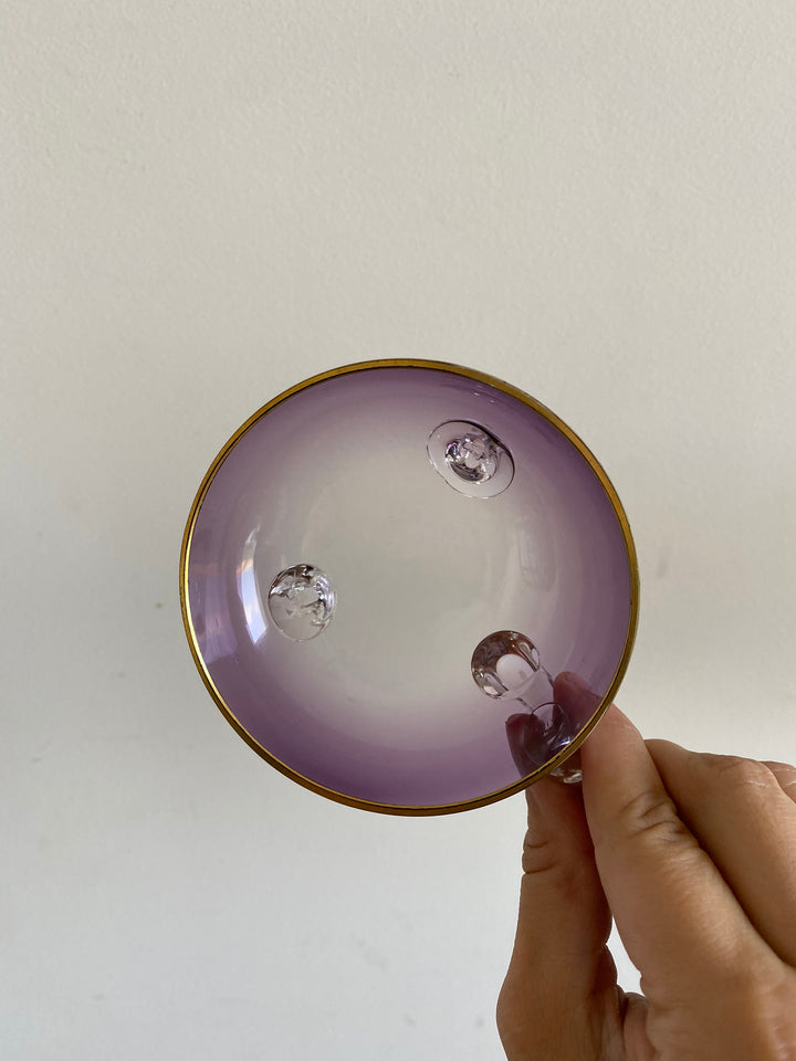 Coupelles en verre mauves et dorées