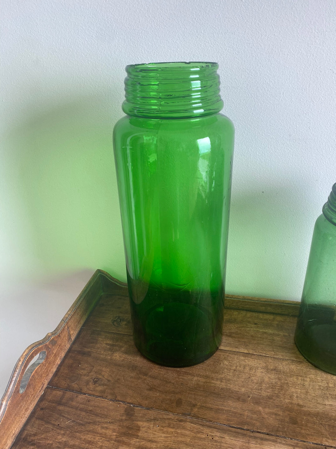 Vases bocaux anciens en verre verts