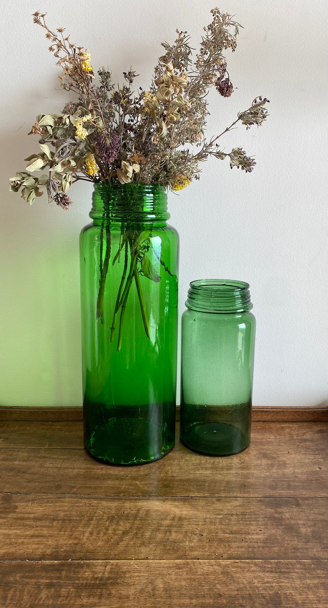 Vases bocaux anciens en verre verts