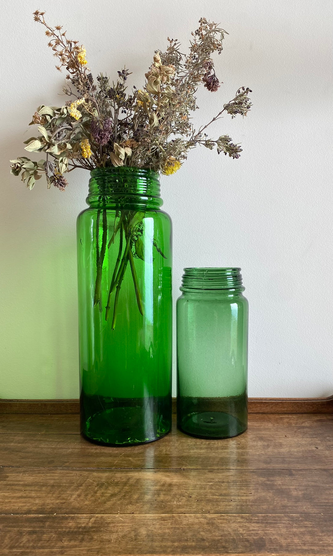 Vases bocaux anciens en verre verts