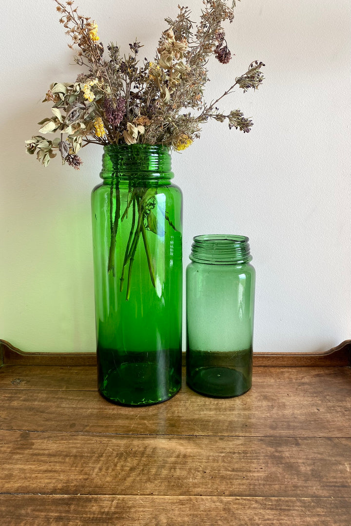 Vases bocaux anciens en verre verts