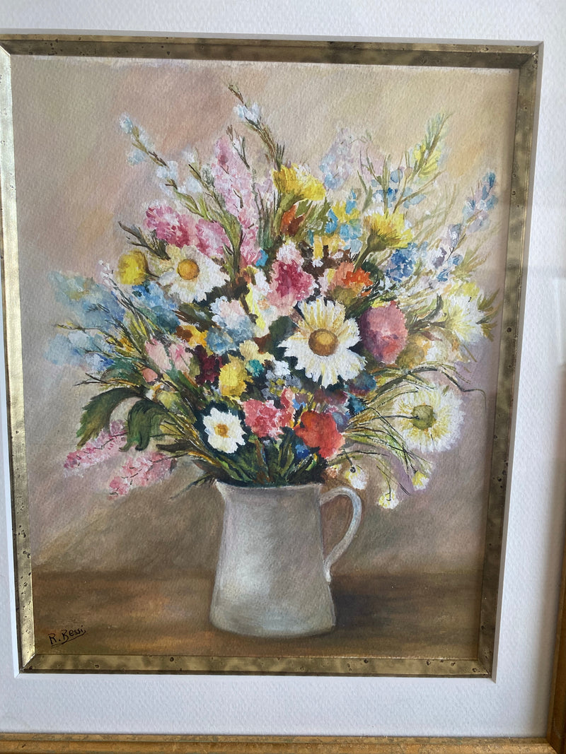 Tableau bouquet de marguerites cadre doré