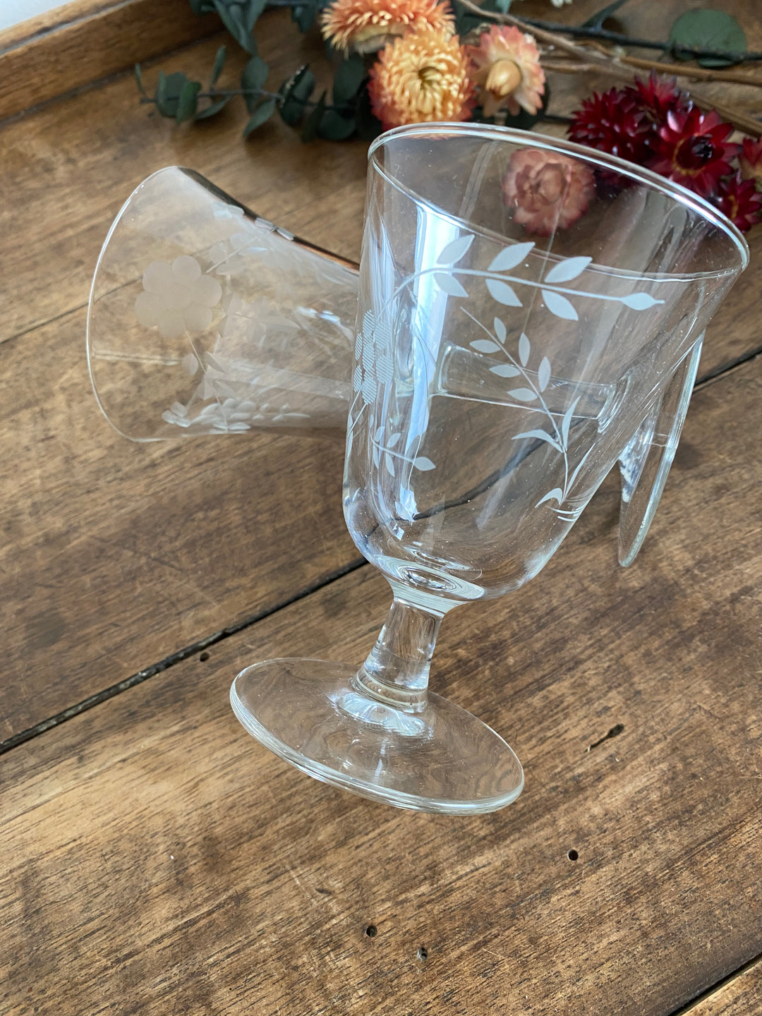 Verres à eau et a liqueur gravés