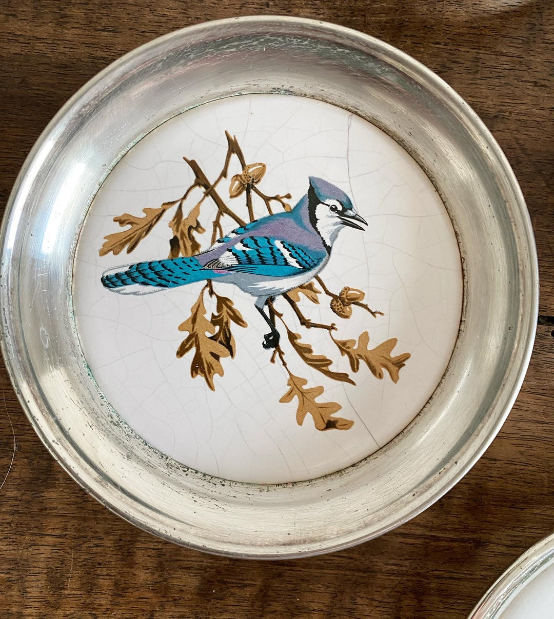 Sous-verres motifs oiseaux peints sur céramique Sheridan Silver Plated