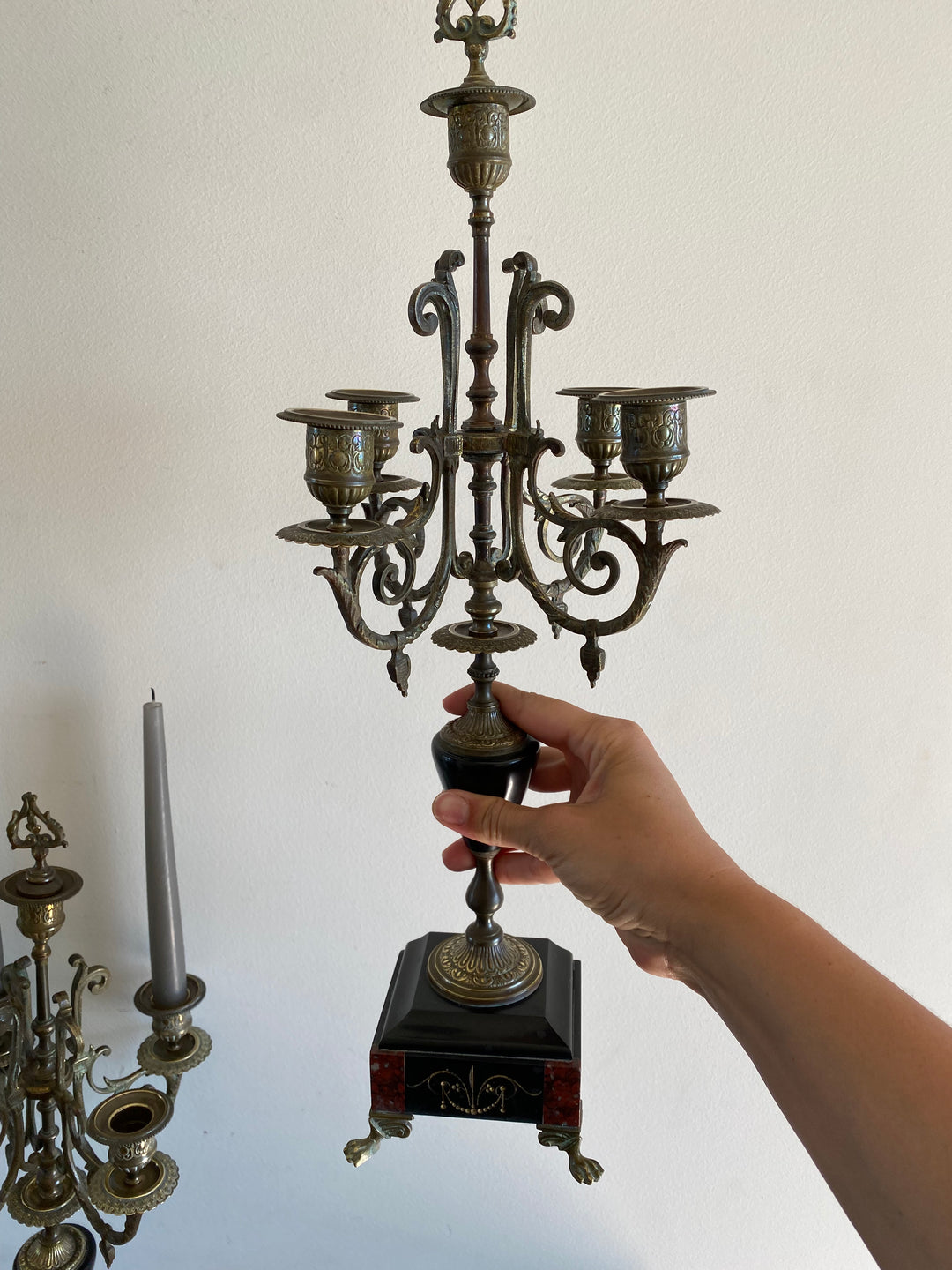 Chandeliers en bronze et marbre Napoléon III