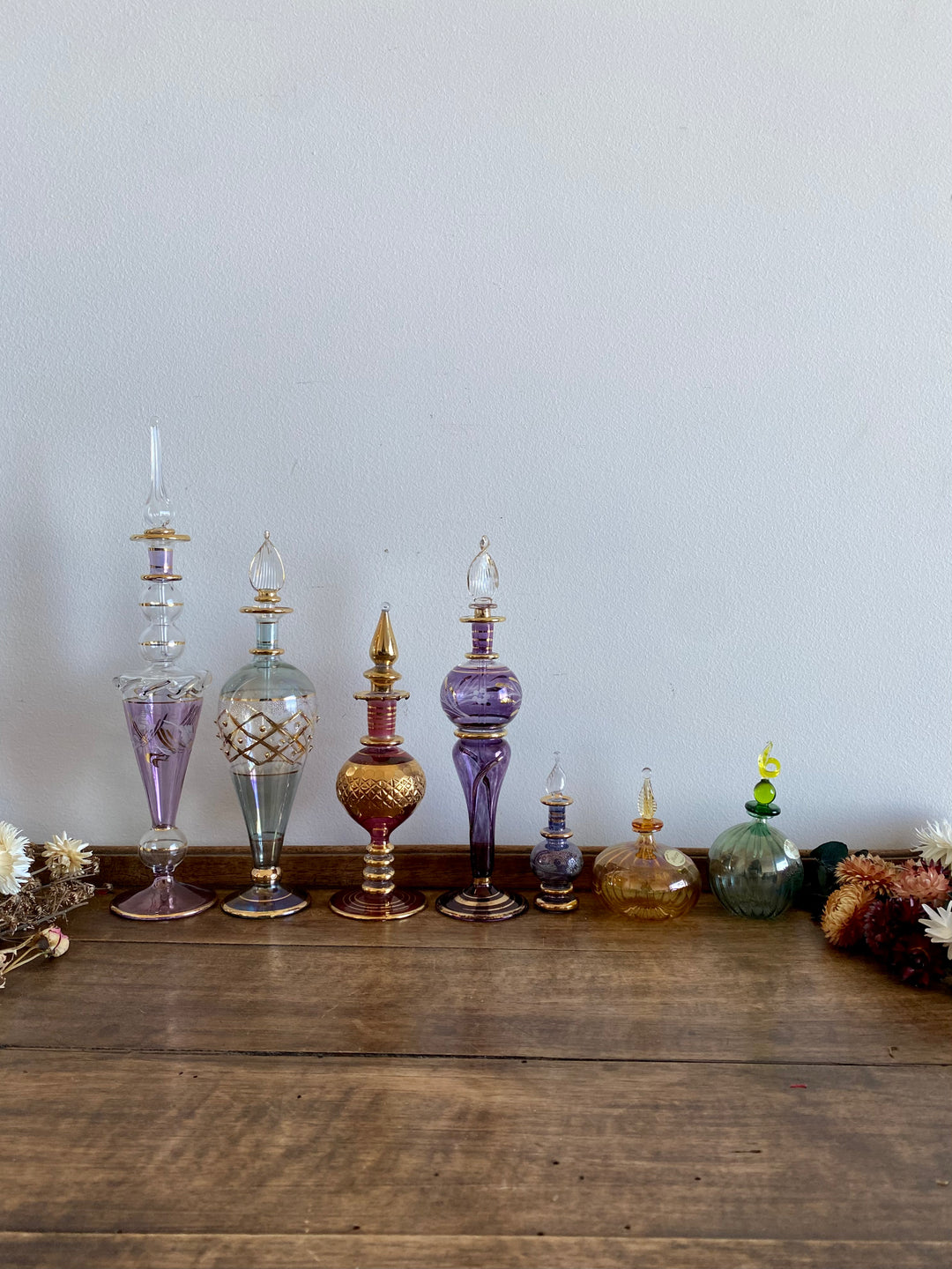 Fioles à parfum en verre coloré vintage