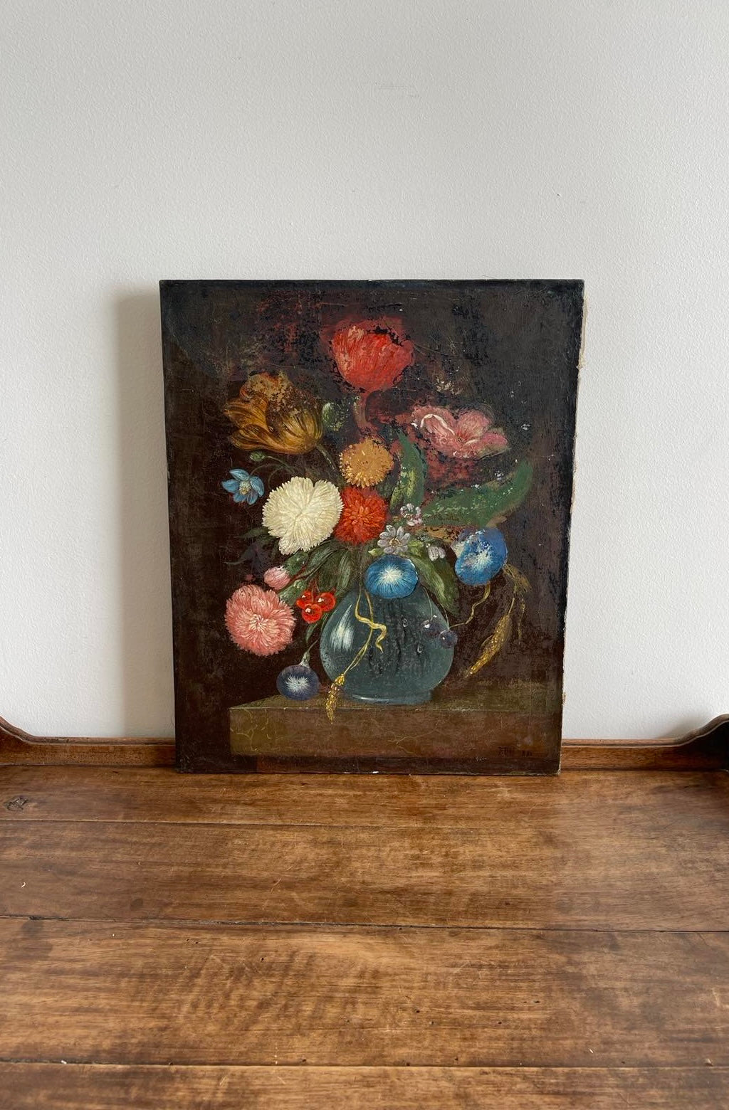 Peinture sur toile milieu XIX ème bouquet de fleurs