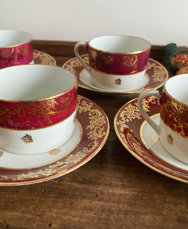 Tasses à café Limoges rouge grenat