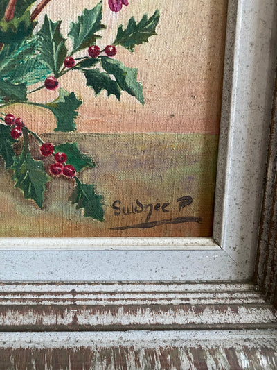 Peinture ancienne signée bouquet de cyclamens