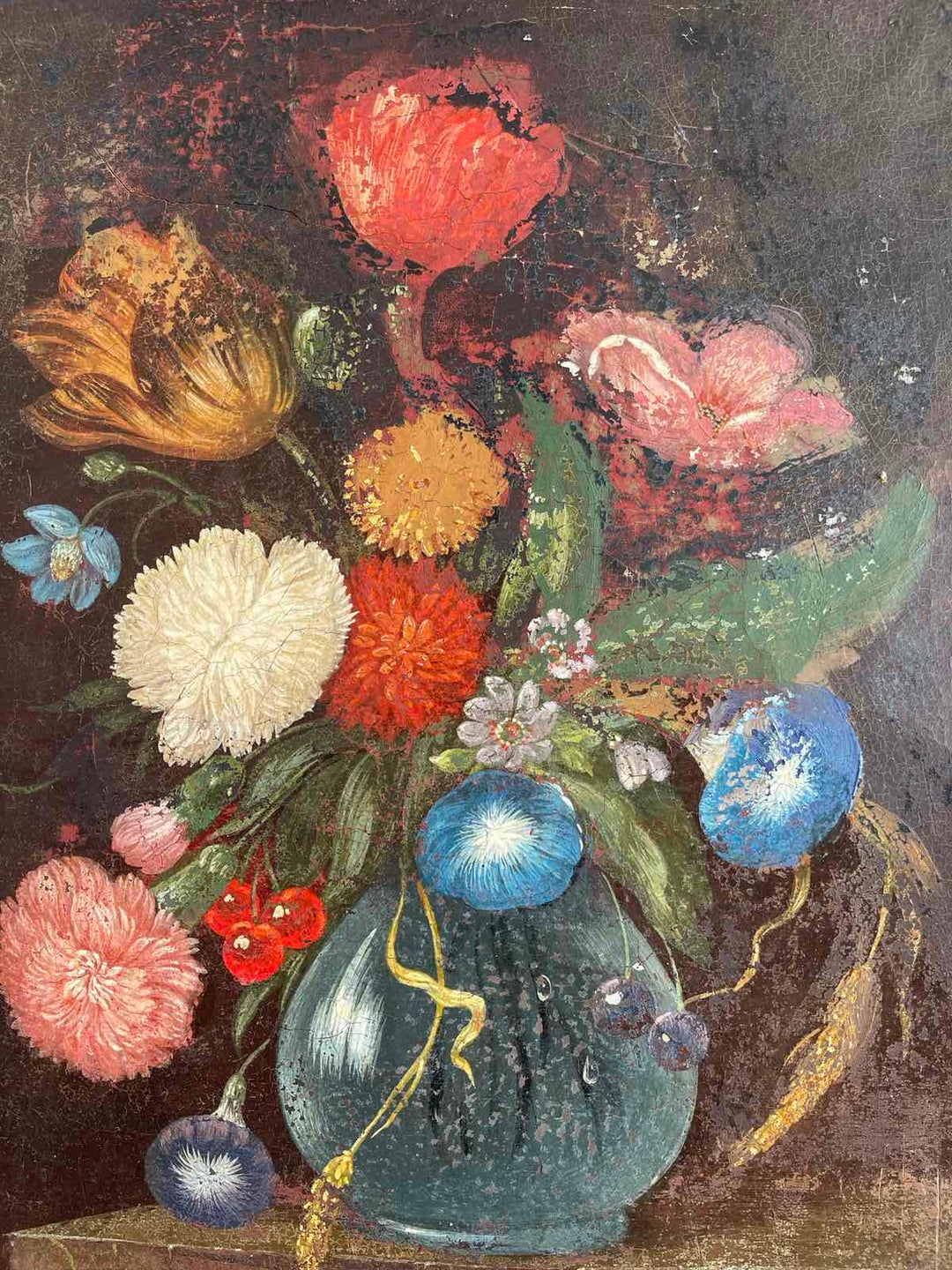 Peinture sur toile milieu XIX ème bouquet de fleurs