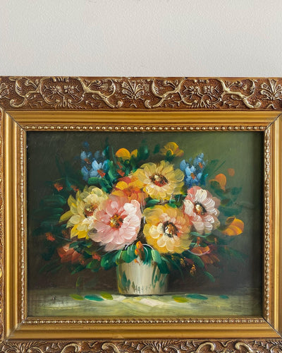 Peinture bouquet de fleurs dans cadre doré moulures baroques