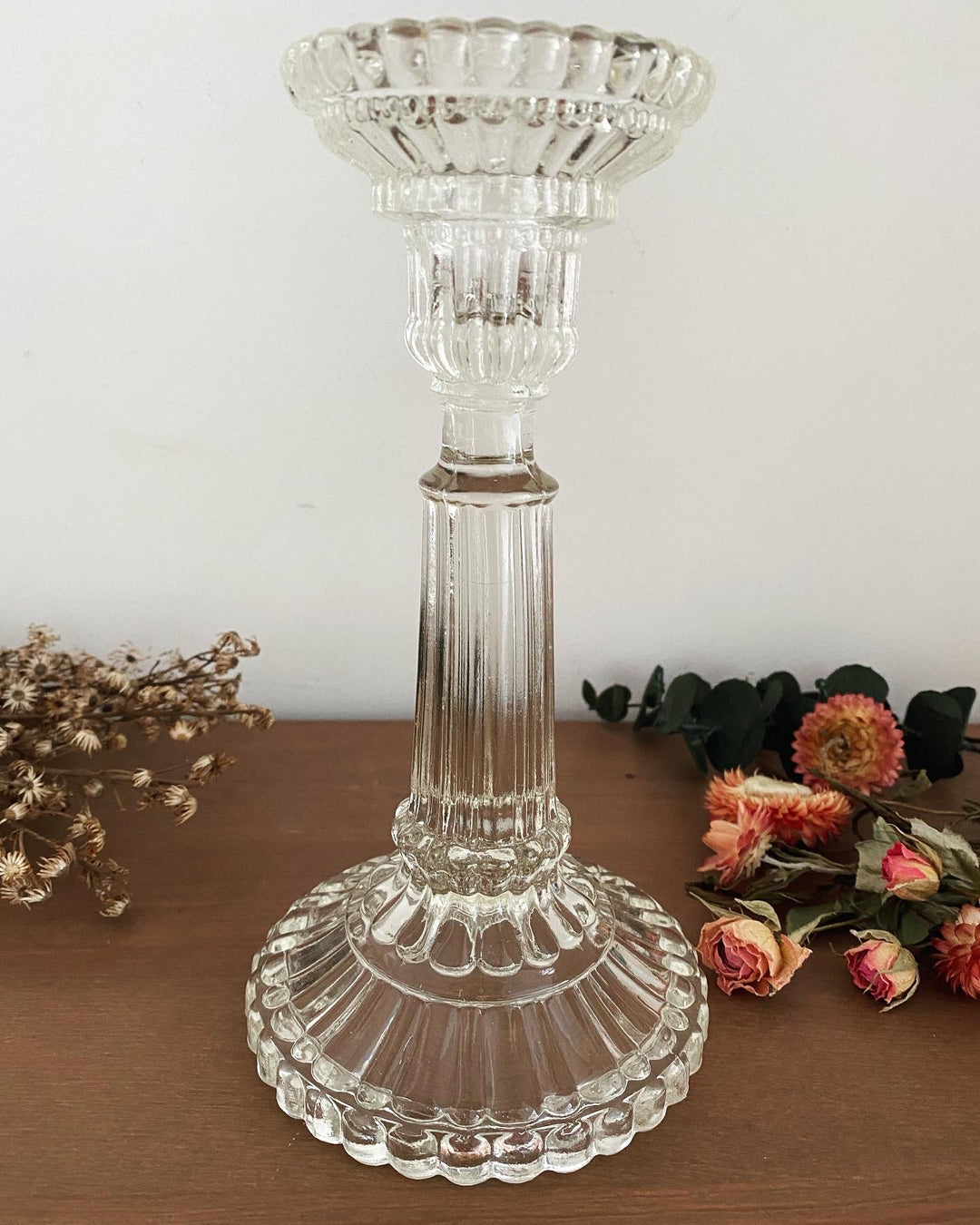 Grand bougeoir en verre vintage