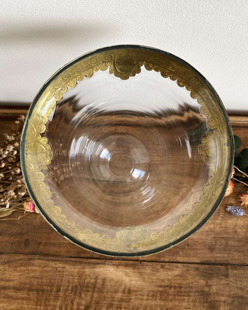 Vase en verre sur pied ancien bordure dorée