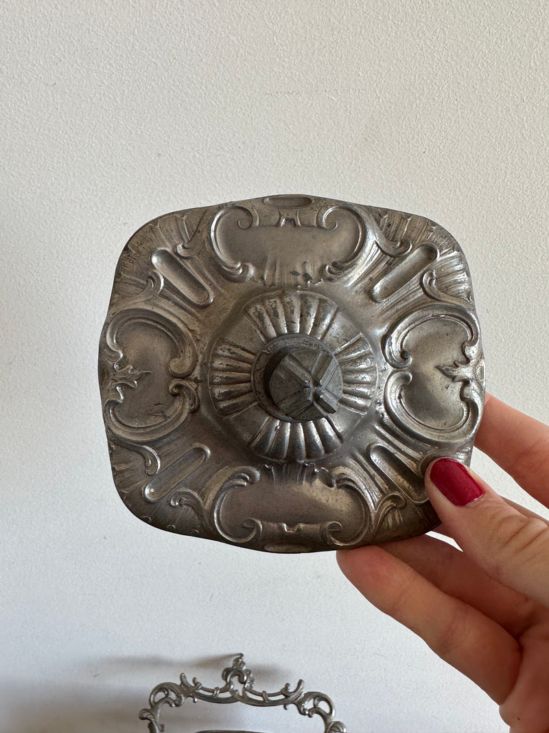 Seau à biscuits en verre et métal argenté art nouveau