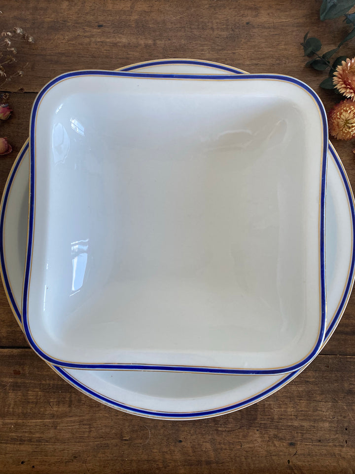 Plats à servir à liseré bleu marine & doré en porcelaine de Bavaria Hutschenreuther Selb